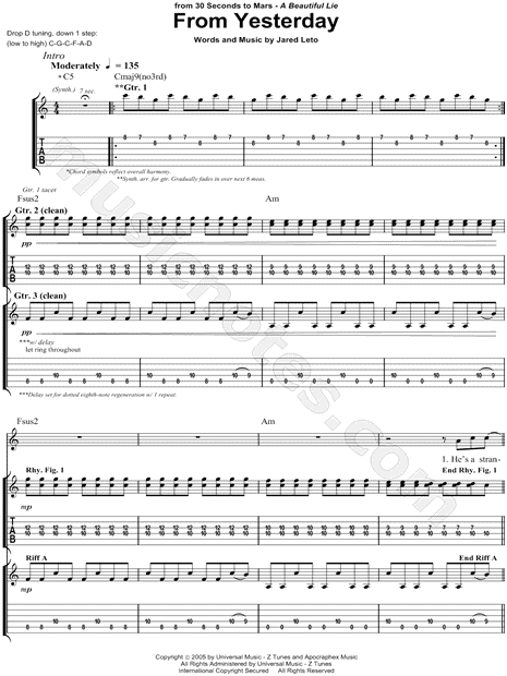 Lyric and chord guitar 30 seconds to mars