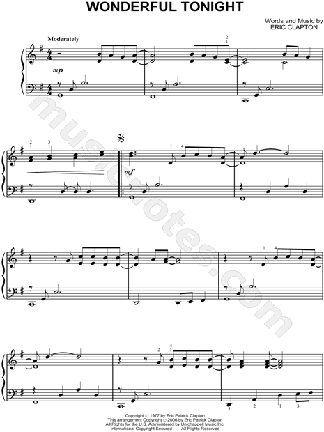 Wonderful Tonight Sheet Music | Eric Clapton | Guitar Chords/Lyrics