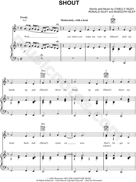 The Isley Brothers Shout Sheet Music in F Major (transposable) - Download  & Print - SKU: MN0063604