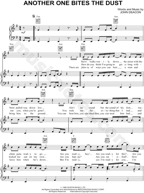 Another One Bites The Dust, (intermediate) sheet music for piano solo