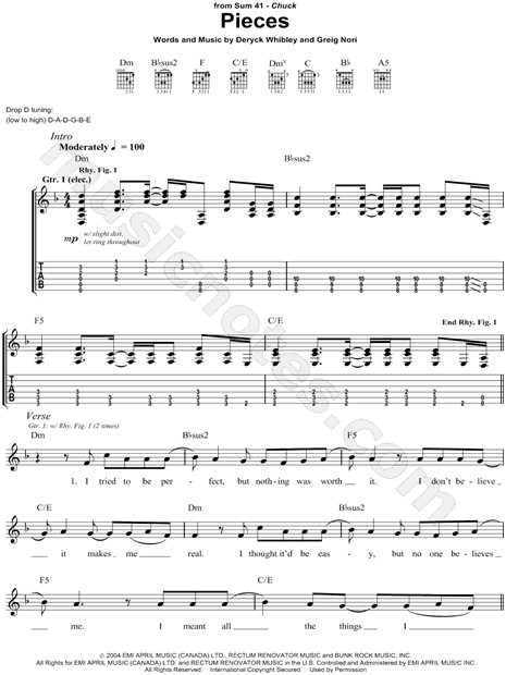 Sum 41 Pieces Guitar Tab in D Minor - Download & Print - SKU: MN0064762