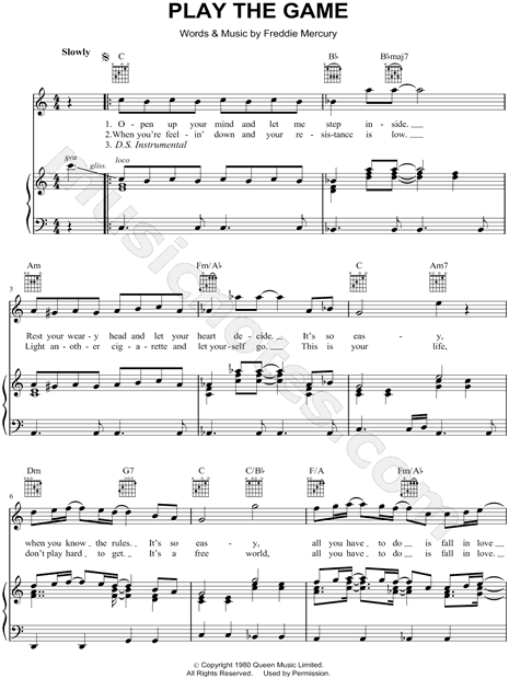 Queen Play the Game Sheet Music in C Major - Download & Print - SKU:  MN0065568