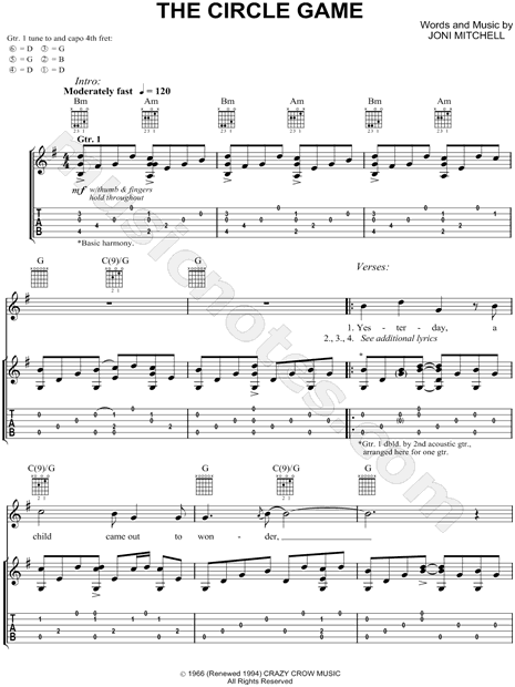 The Circle Game sheet music for guitar (chords) (PDF)