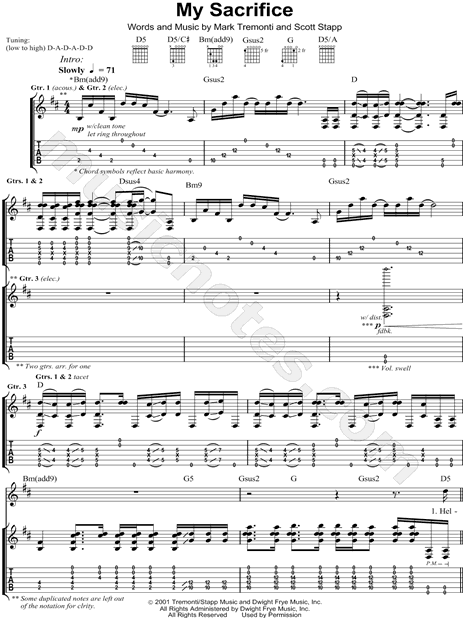 My Sacrifice sheet music for guitar (tablature) (PDF)
