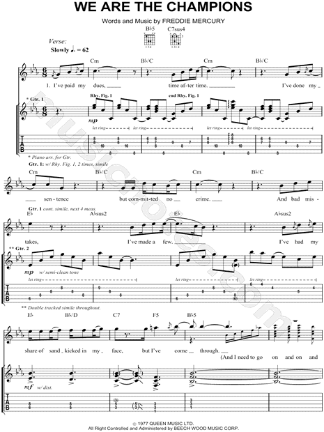 sponsoreret Premier Morgen Queen "We Are the Champions" Guitar Tab in C Minor - Download & Print -  SKU: MN0066868
