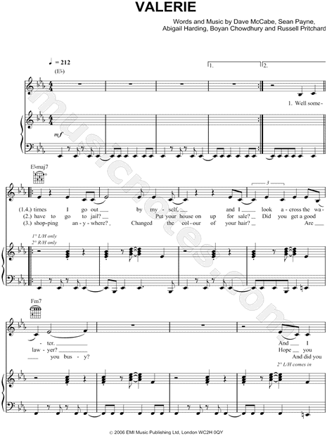 Amy Winehouse - (Valerie Chords), PDF, Rhythm And Blues Songs