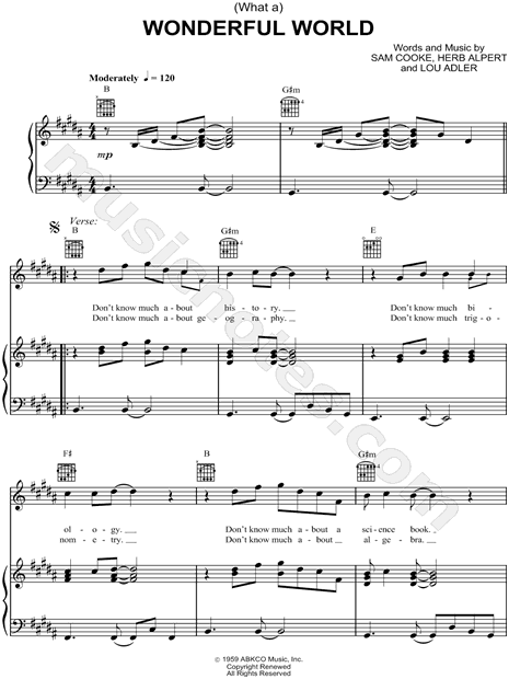 Wonderful World sheet music for guitar (chords) (PDF)