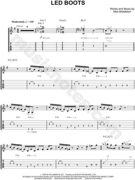 Jeff Beck Led Boots Guitar Tab in G Major - Download & Print - SKU:  MN0070098