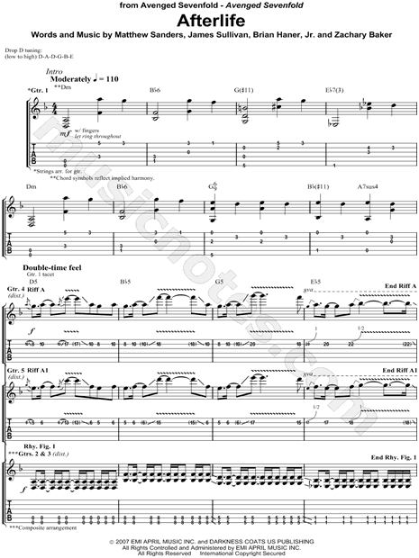 Avenged Sevenfold Afterlife Guitar Tab in D Minor - Download & Print -  SKU: MN0070817