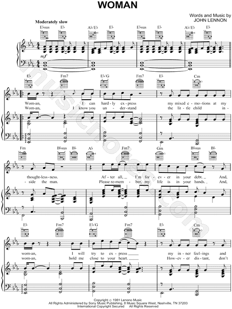 John Lennon Woman Sheet Music (Easy Piano) in F Major - Download & Print  - SKU: MN0071107