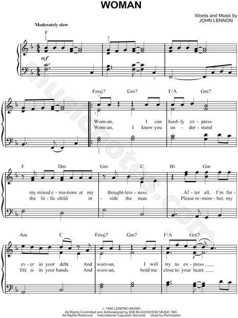 Woman by John Lennon - Easy Piano - Digital Sheet Music