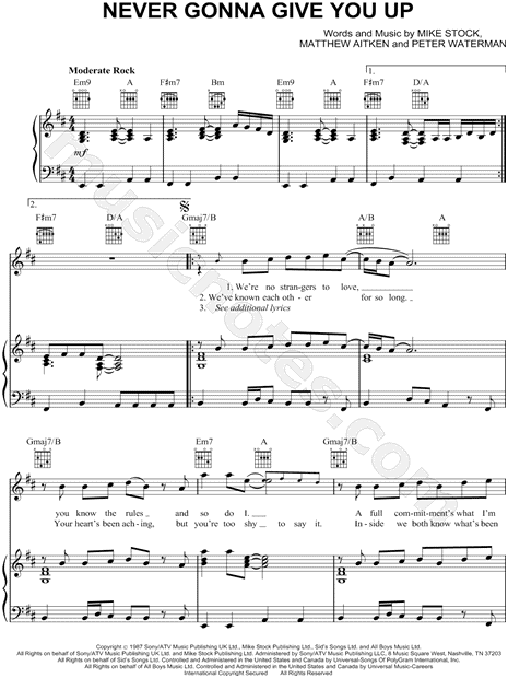 Never Gonna Give You Up Sheet music for Piano (Solo)