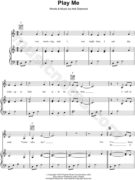 Play Me Sheet Music | Neil Diamond | Easy Guitar