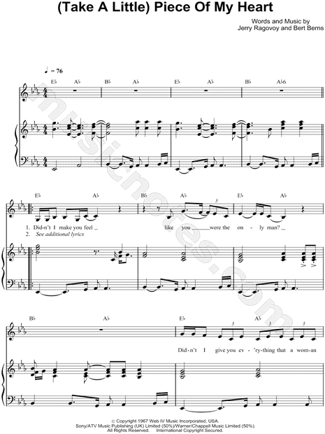 Piece Of My Heart Sheet Music | Janis Joplin | Guitar Chords/Lyrics