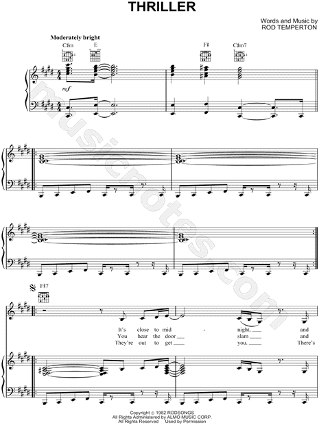 der ovre Erfaren person jordnødder Michael Jackson "Thriller" Sheet Music in C# Minor (transposable) -  Download & Print - SKU: MN0072610