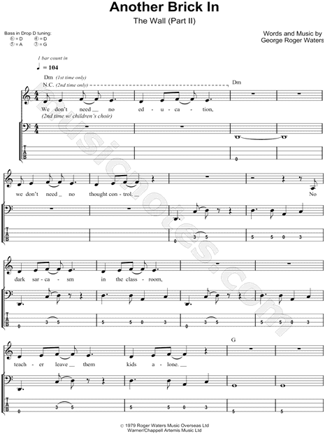 Another Brick In The Wall, Part 2 sheet music for bass solo (PDF)