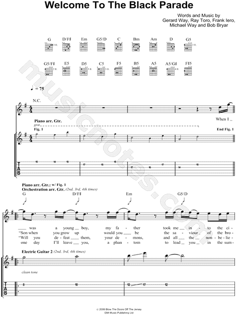 My Chemical Romance Welcome To The Black Parade Guitar Tab In G Major