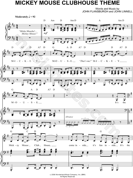 They Might Be Giants Mickey Mouse Clubhouse Theme Sheet Music in D Major  (transposable) - Download & Print - SKU: MN0074247