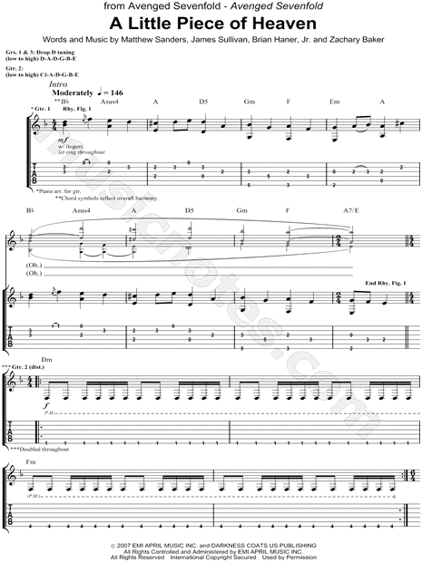 A Little Piece Of Heaven Sheet Music | Avenged Sevenfold | Guitar Tab