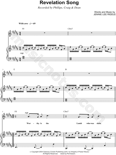 Revelation Song" Sheet Music by Gateway Worship for Piano