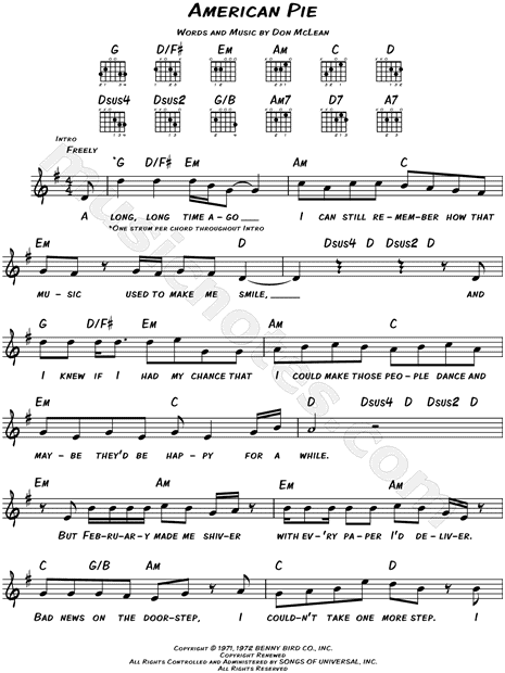 Learn Guitar Chords for Don McLean's “American Pie” - American