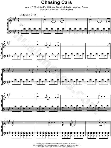 Chasing cars 2 free sheet music by Snow Patrol