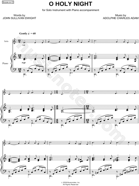 Adolphe Charles Adam O Holy Night Sheet Music (Easy Piano) in C Major  (transposable) - Download & Print - SKU: MN0060571