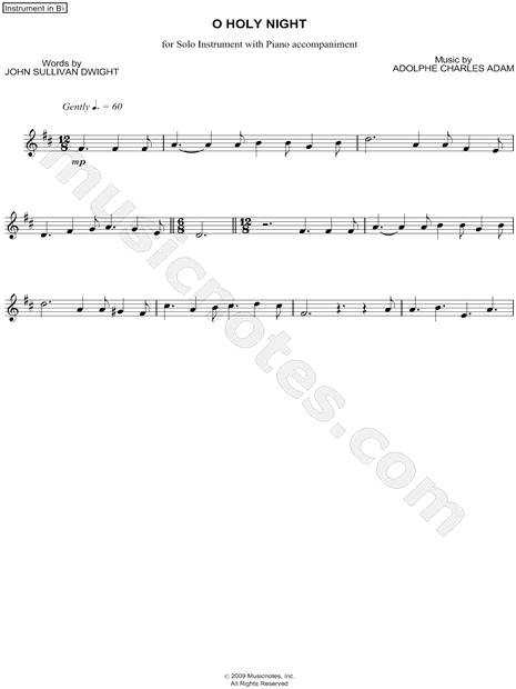 O Holy Night Christmas Carol For Clarinet - Free Sheet Music