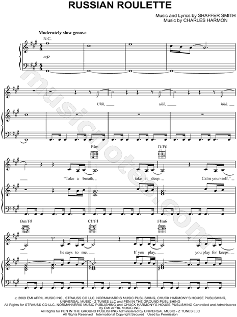 Rihanna Russian Roulette Sheet Music in F# Minor (transposable) -  Download & Print - SKU: MN0080535