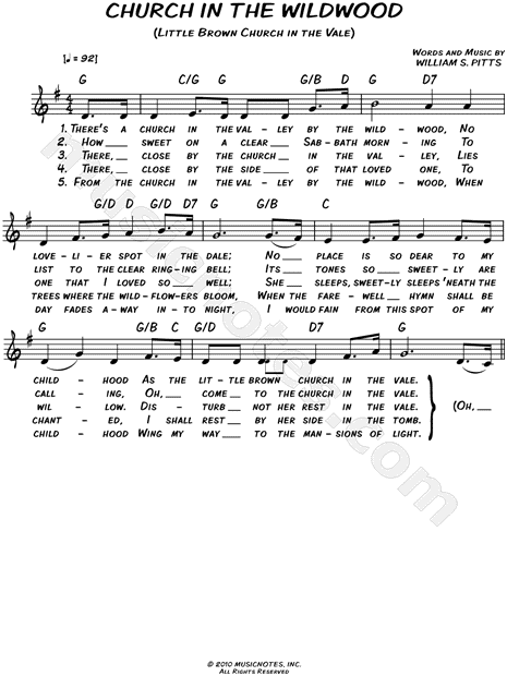 Dr. William S. Pitts "Church In the Wildwood" Sheet Music (Leadsheet