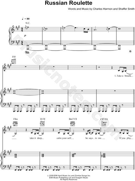 Rihanna Russian Roulette Sheet Music in F# Minor (transposable) -  Download & Print - SKU: MN0081623