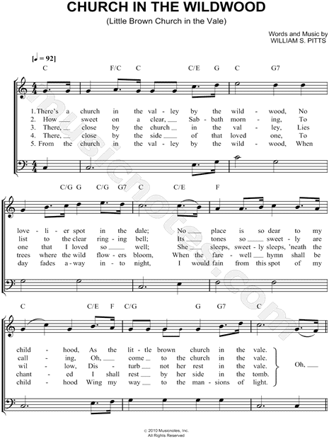 Dr. William S. Pitts "Church In the Wildwood" Sheet Music (Easy Piano