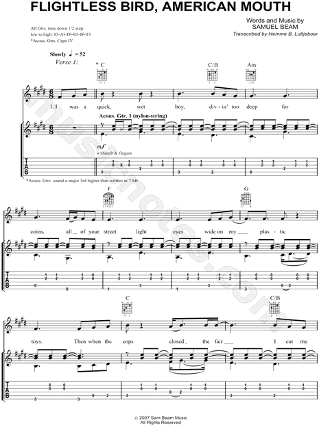 Flightless Bird, American Mouth sheet music for guitar (chords)