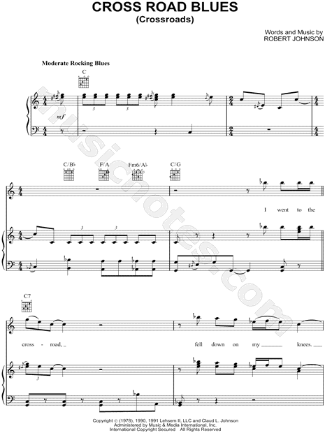 Robert Johnson Cross Road Blues Sheet Music in C Major (transposable) -  Download & Print - SKU: MN0083099