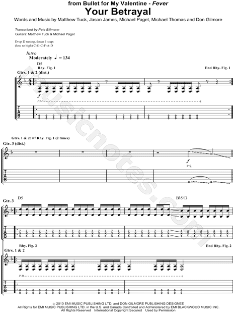 bullet for my valentine your betrayal guitar pro tab download