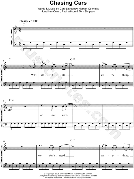 Snow Patrol Chasing Cars Sheet Music (Easy Piano) in C Major - Download &  Print - SKU: MN0083325