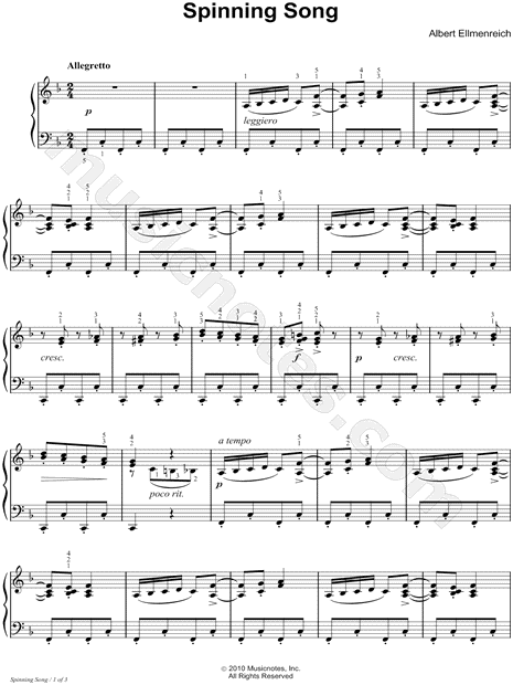 Albert Ellmenreich Spinning Song Sheet Music (Piano Solo) in F