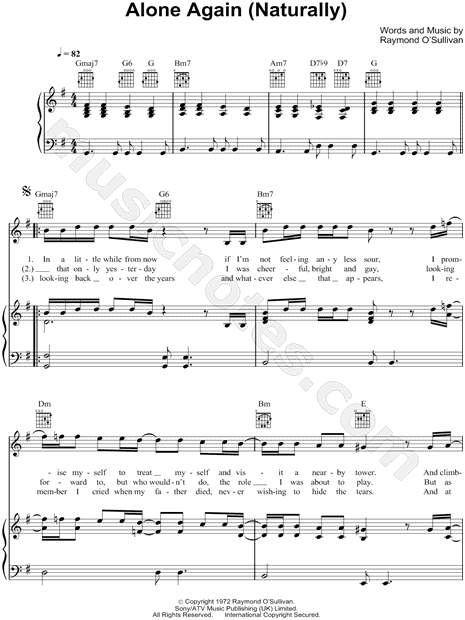 Gilbert O' Sullivan - Alone again (Naturally) Guitar Melody TAB Sheets