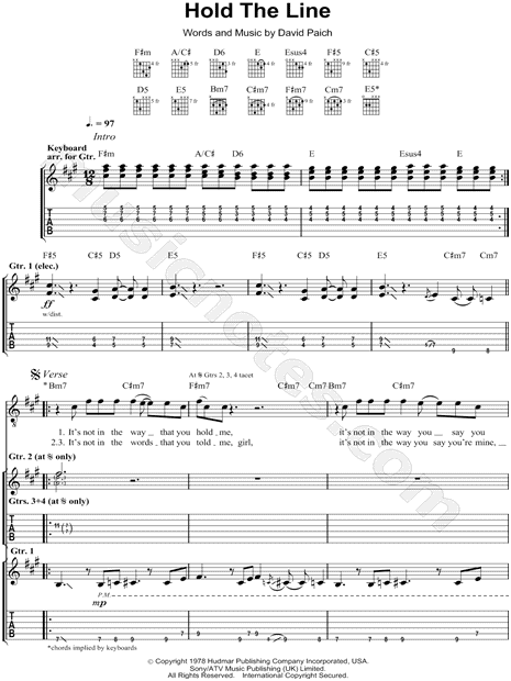 Hold The Line (Easy Guitar) - Print Sheet Music Now