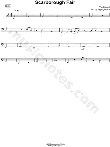 Traditional Scarborough Fair - Cello Part Sheet Music in A Minor -  Download & Print - SKU: MN0085059