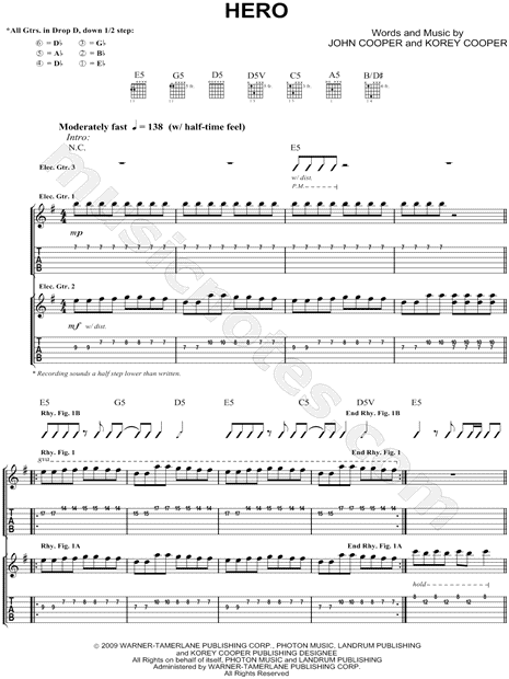 My Hero sheet music for guitar solo (easy tablature) (PDF)