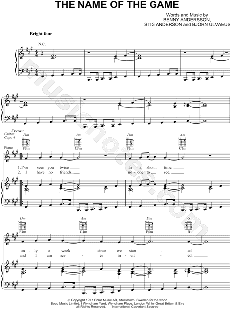 The Name Of The Game (from Mamma Mia!) Sheet Music | ABBA | E-Z Play Today