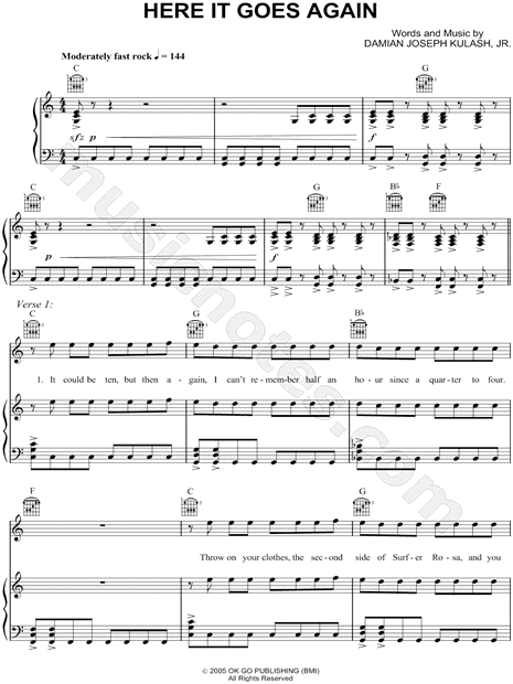 Here It Goes Again Sheet Music, OK Go