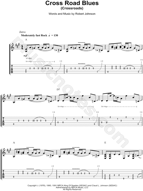 Cross Road Blues (Crossroads) Sheet Music | Robert Johnson | Guitar Tab