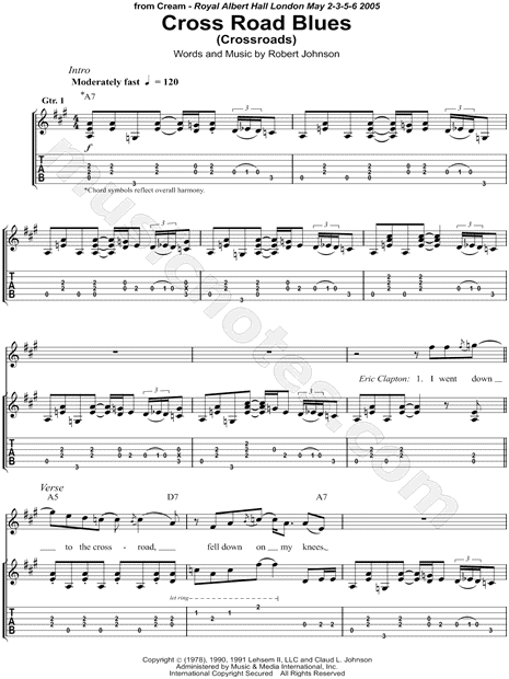 Cross Road Blues (Crossroads) by Cream - Guitar Lead Sheet - Guitar  Instructor