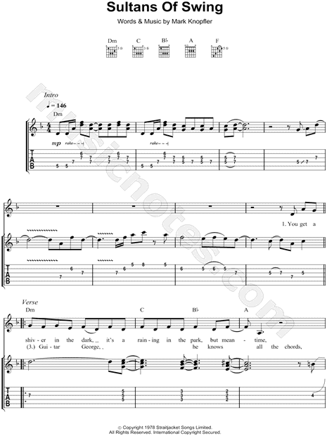 sang specificere slutpunkt Dire Straits "Sultans of Swing" Guitar Tab in D Minor - Download & Print -  SKU: MN0087015