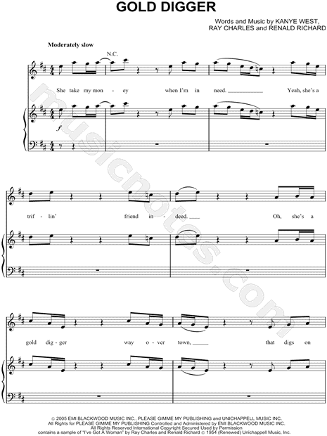 Kanye West feat. Jamie Foxx Gold Digger Sheet Music in D Major  (transposable) - Download & Print - SKU: MN0087142