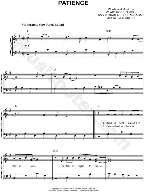 Guns N' Roses: Patience sheet music (fake book) (PDF-interactive)