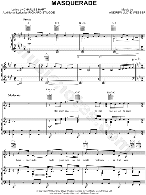 Masquerade from 'The Phantom of the Opera' Sheet Music (Flute