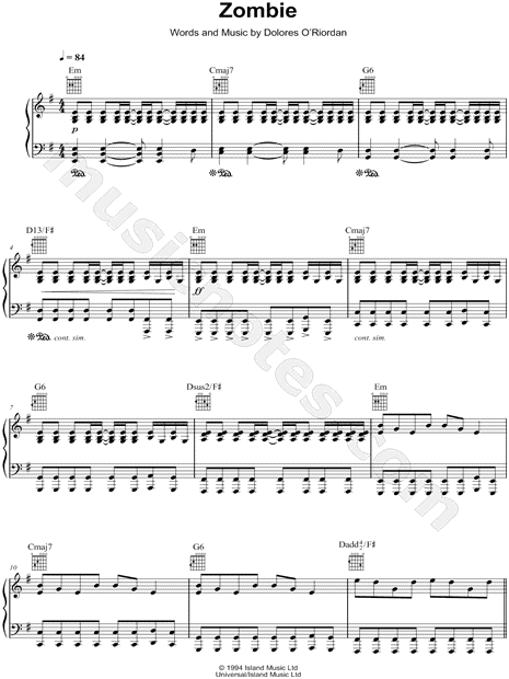 Zombie Tab (Ver 5) by The Cranberries @, PDF